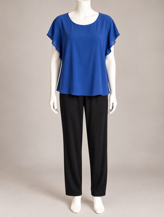 Viishow Tops - VII Blue Blouse L New Kathy Black Pants OS 2 Piece Outfit NWT